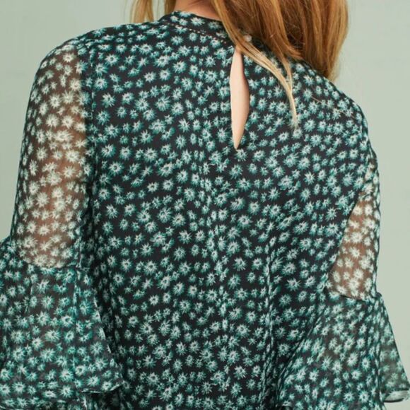 NWT ANTHROPOLOGIE RANNA GILL Fluttered Tunic Dress Ruffle Sleeves Blue Green Med - Picture 5 of 13